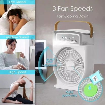 Portable USB Air Conditioner Cooling Fan With 5 Sprays 7 Color Light - Crazyshopy