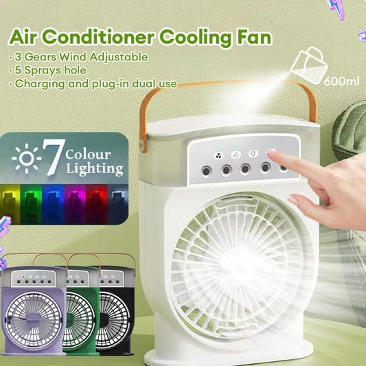 Portable USB Air Conditioner Cooling Fan With 5 Sprays 7 Color Light - Crazyshopy